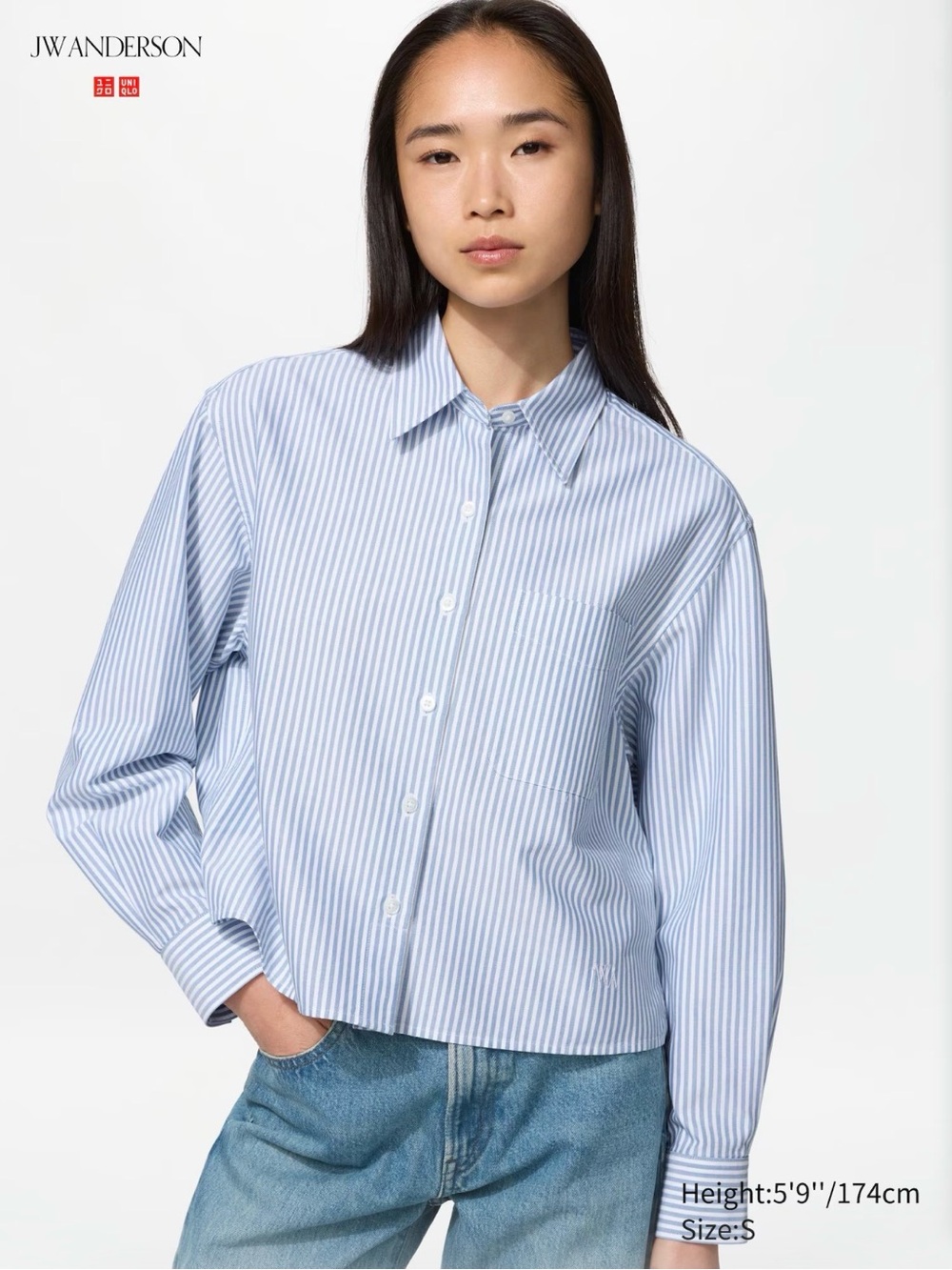 Uniqlo x JW Anderson Oxford Boxy Cropped Button-down Shirt in Blue Stripes XS